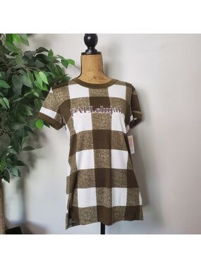 New Lularoe Liv Short Sleeve Shirt Olive Checkered Small